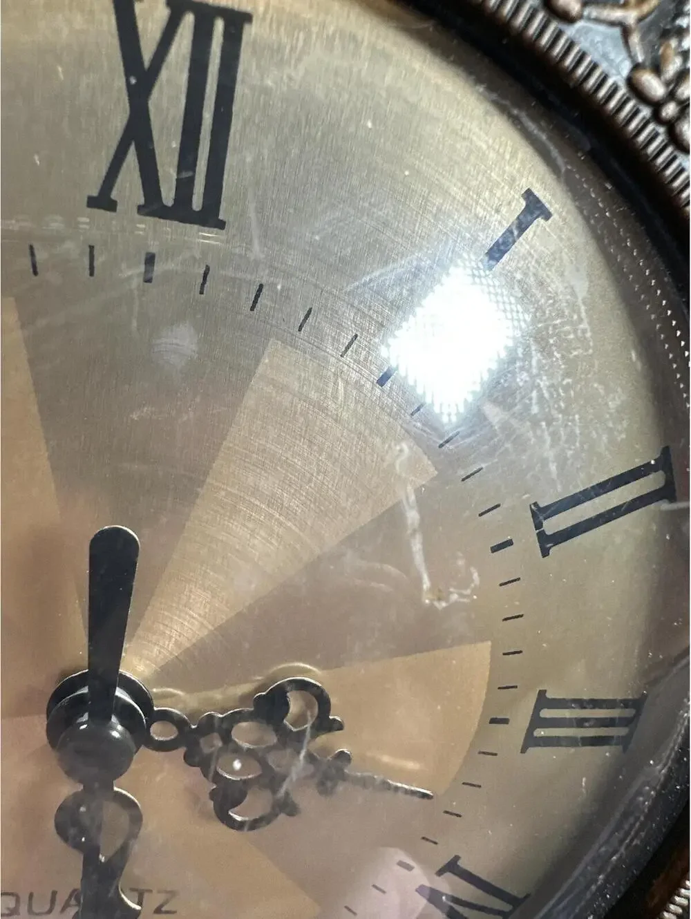Bronze Tone Scrollwork Quartz Mantel Table Clock Tested Gothic Dark Academia